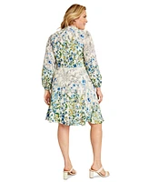 Maggy London Plus Floral-Print Tie-Neck Dress