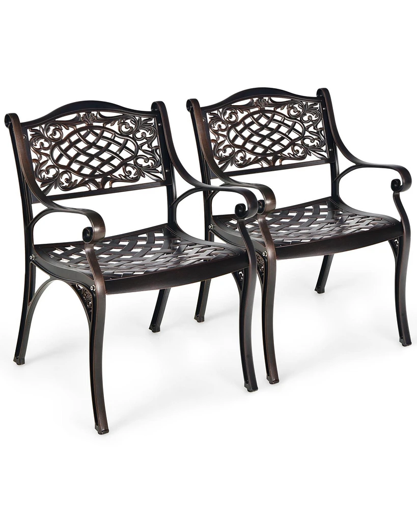 Sugift 2-Piece Outdoor Cast Aluminum Chairs with Armrests and Curved Seats