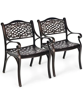Sugift 2-Piece Outdoor Cast Aluminum Chairs with Armrests and Curved Seats