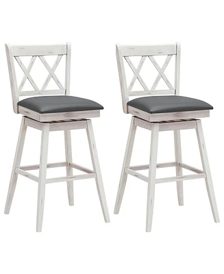 Sugift 2 Pieces 29 Inch Swivel Counter Height Barstool Set with Rubber Wood Legs