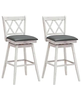 Sugift 2 Pieces 29 Inch Swivel Counter Height Barstool Set with Rubber Wood Legs