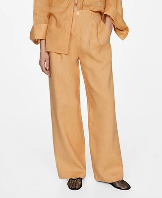 Mango Women's 100% Linen Wideleg Pants