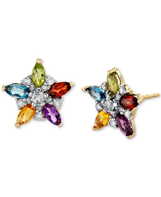 Multi-Gemstone (1-1/10 ct. t.w.) & Diamond (1/5 ct. t.w.) Star Stud Earrings in 14k Gold