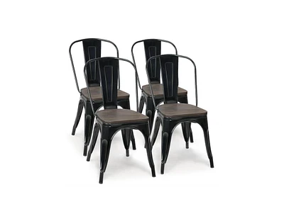 Sugift 18 Inch Set of 4 Stackable Metal Dining Chair with Wood Seat
