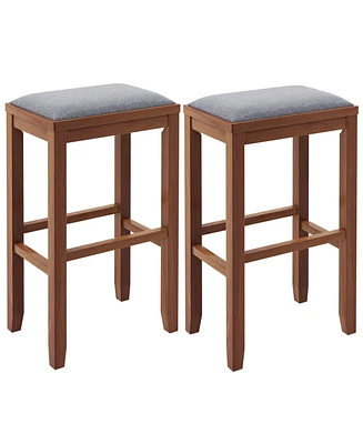 Sugift 2 Pieces 31 Inch Upholstered Bar Stool Set with Solid Rubber Wood Frame and Footres