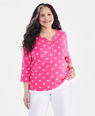 Style & Co Plus Printed Cotton Henley Top