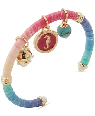 lonna & lilly Gold-Tone Mixed Stone Sea-Motif Charm Raffia-Wrapped Cuff Bracelet