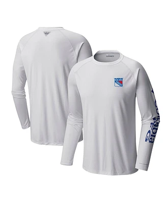 Columbia Men's White New York Rangers Terminal Tackle Omni-Shade Raglan Long Sleeve T-Shirt