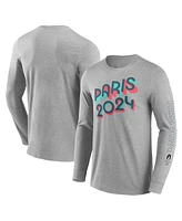 Fanatics Branded Men's Heather Gray Paris 2024 Bold Stripe Long Sleeve T-Shirt