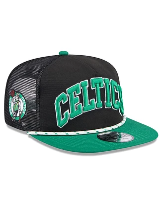 New Era Men's Black/Kelly Green Boston Celtics Throwback Team Arch Golfer Snapback Hat