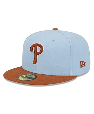 New Era Men's Light Blue/Brown Philadelphia Phillies Spring Color Basic Two-Tone 59fifty Fitted Hat