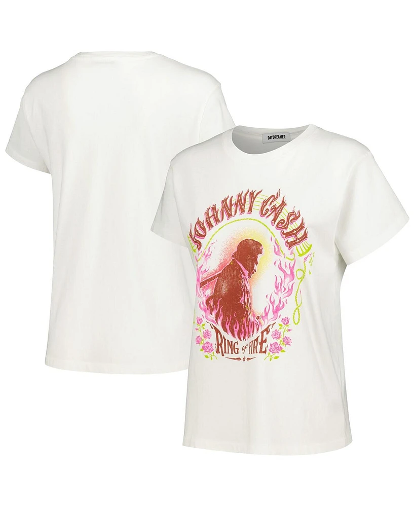 Daydreamer Women's White Johnny Cash Ring of Fire Tour T-Shirt