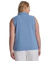 Calvin Klein Plus Collared Twist-Front Sleeveless Top