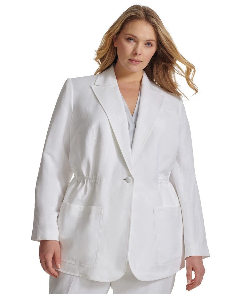 Calvin Klein Plus Linen-Blend Elasticized-Waist Blazer