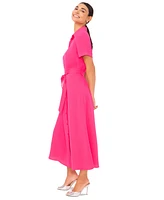CeCe Women's Short-Sleeve Belted Midi Shirtdress