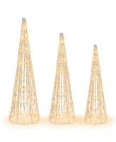 Slickblue Set of 3 Pre-lit Christmas Cone Trees with Star Strings