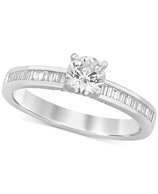 Diamond Round & Baguette Engagement Ring (3/4 ct. t.w.) 14k White Gold