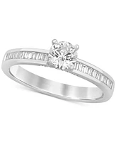 Diamond Round & Baguette Engagement Ring (3/4 ct. t.w.) 14k White Gold