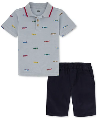 Kids Headquarters Baby Boys Printed Pique Polo Shirt & Twill Shorts, 2 Piece Set