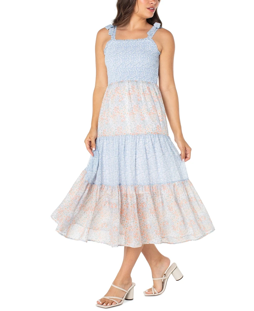 Celebrity Pink Juniors' Twin-Printed Smocked Midi Dress