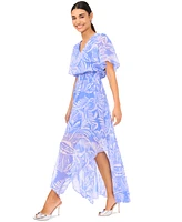 CeCe Women's Tropical-Print Smocked-Waist Flutter-Sleeve Maxi Dress