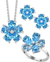 Swiss Blue Topaz (4 ct. t.w.) & Diamond Accent Flower 18" Pendant Necklace in Sterling Silver