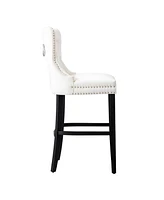 Tufted Upholstered Velvet Bar Stool with Metal Footrest (Set of 2