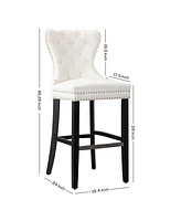 WestinTrends Tufted Upholstered Velvet Bar Stool with Metal Footrest (Set of 2