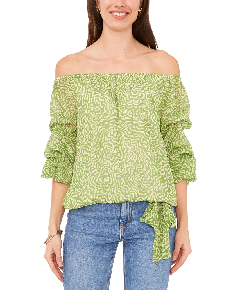 Vince Camuto Women's Printed Off-The-Shoulder Bubble-Sleeve Top