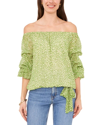 Vince Camuto Women's Printed Off-The-Shoulder Bubble-Sleeve Top