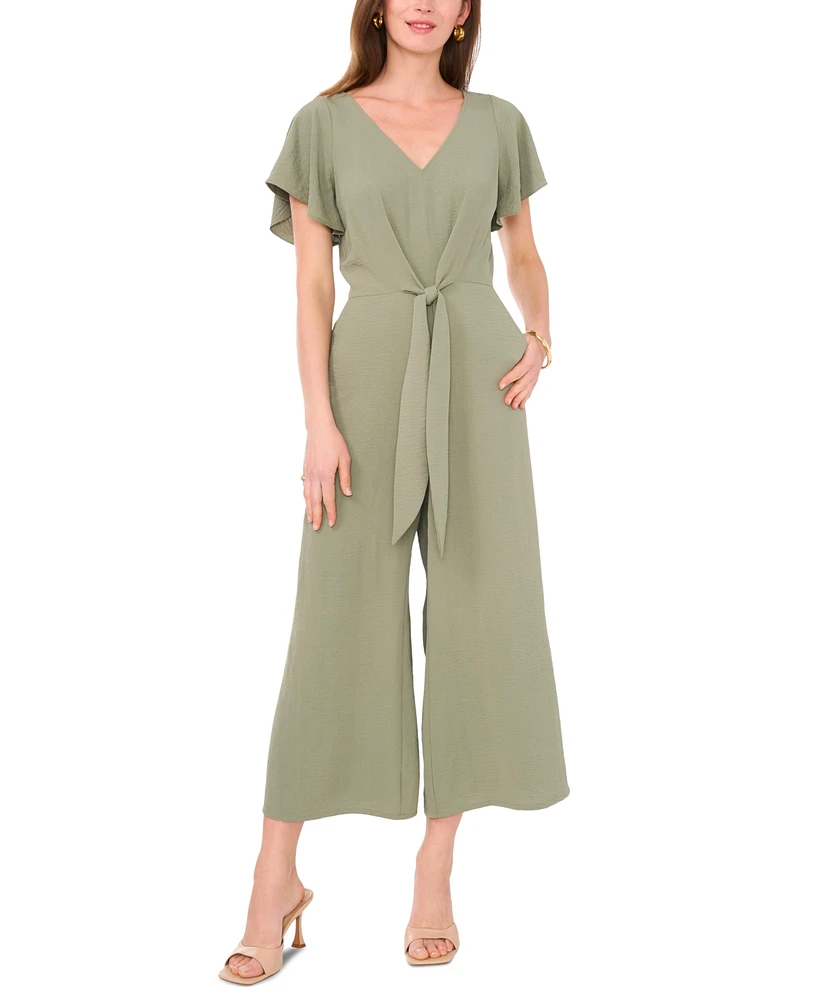 Vince Camuto Women's V-Neck Flutter-Sleeve Crop Wide-Leg Jumpsuit