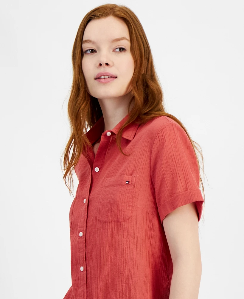 Tommy Hilfiger Women's Cotton Solid Short-Sleeve Shirt