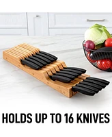 Zulay Kitchen Bamboo Knife Drawer Organizer Insert - Edge-Protecting Knife Organizer Block Holds Up To 11 Knives