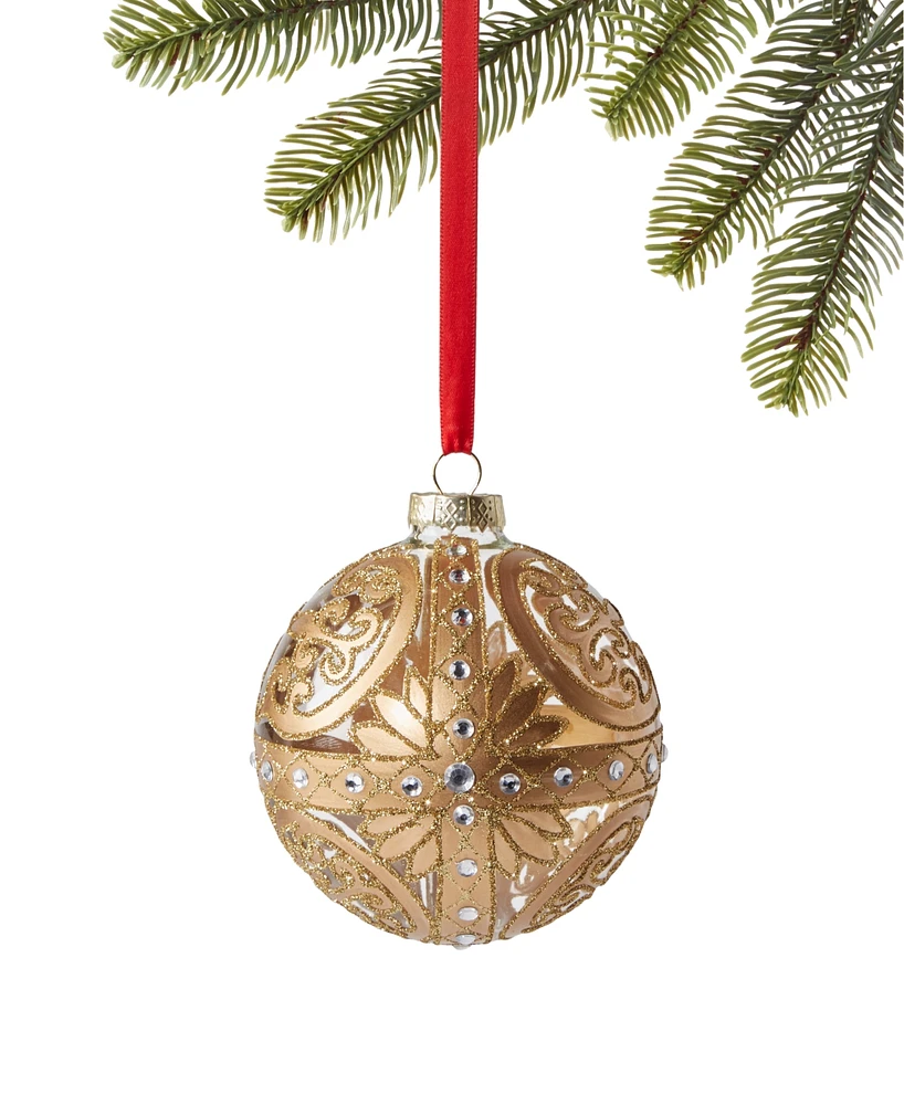 Holiday Lane Shine Bright Gold Floral Round Ornament, Exclusively at Macy's