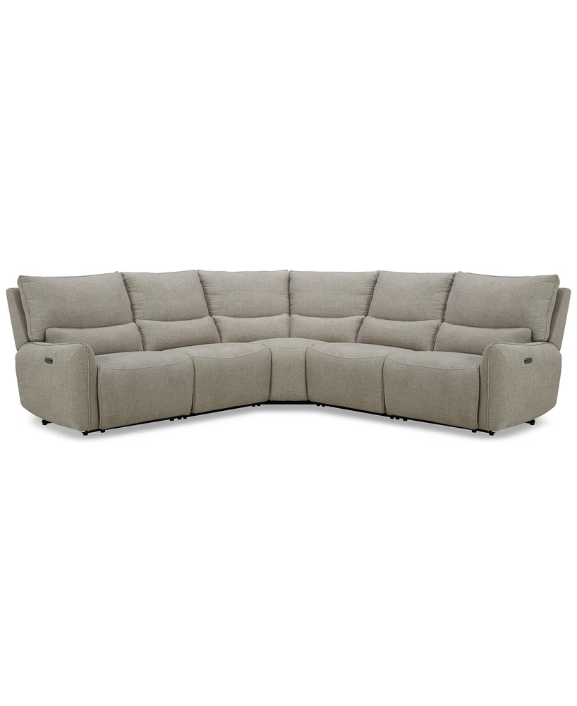 Olper 5-Pc. Fabric Zero Wall Sectional Sofa with Two Power Motion Pieces, Created for Macy's