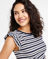 Tommy Hilfiger Women's Striped Ruffled-Sleeve Tee
