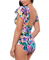 Swim Solutions Women's Garden Dreams Flutter-Sleeve One-Piece Swimsuit, Created for Macy's