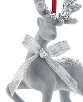 Holiday Lane Jeweled Elegance Sliver Glitter Deer with Bow Ornament, Exclusively at Macy's