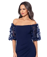 Xscape Off-The-Shoulder Floral-Sleeve Gown