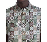 Karl Lagerfeld Paris Men's Slim Fit Medallion Print Short Sleeve Button-Front Shirt