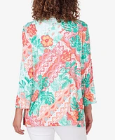 Ruby Rd. Petite Tropical Island 3/4 Sleeve Top