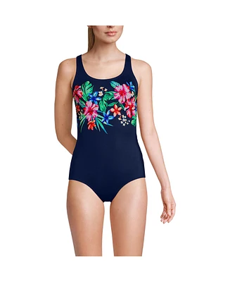 Lands' End Petite Chlorine Resistant Soft Cup Tugless Sporty One Piece Swimsuit