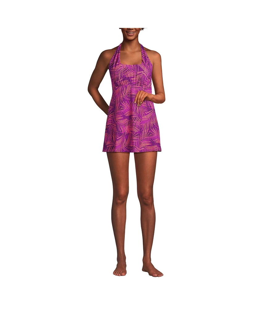 Lands' End Women's Square Neck Halter Swim Dress One Piece Swimsuit
