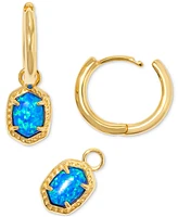 Kendra Scott 14k Framed Stone Removable Charm Huggie Hoop Earrings