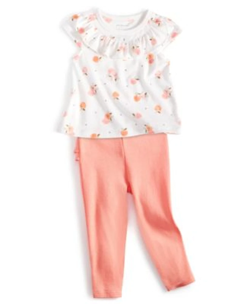 First Impressions Baby Girls Apple Print Short Sleeve Ruffled Top Ribbed Ruffled Back Leggings Created For Macys