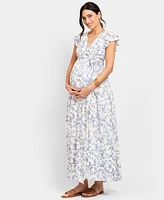 Seraphine Women's Maternity Flutter Sleeve Maxi Dress