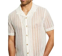 Guess Men's Panama Textured-Knit Stripe Button-Down Camp Shirt