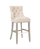 29" Linen Tufted Buttons Upholstered Wingback Bar Stool (Set of