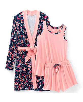 Lands' End Women's Cooling 3 Piece Pajama Set - Robe Tank and Shorts