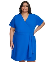 Dkny Plus V-Neck Short-Sleeve Scuba-Crepe A-Line Dress